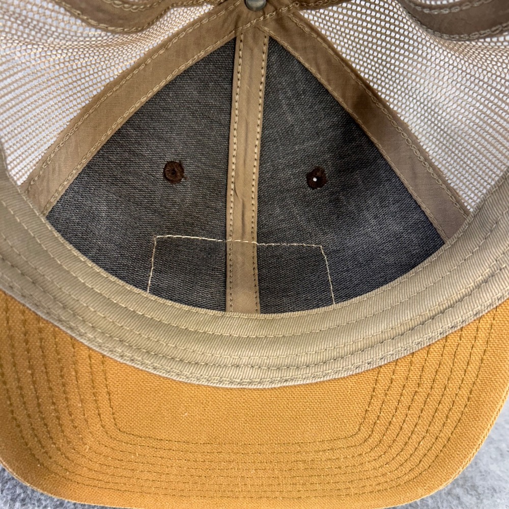 Hook Line & Sinker Leather Patch Mens Brown Tan Outdoor Cap Trucker Hat OSFM - Picture 7 of 11